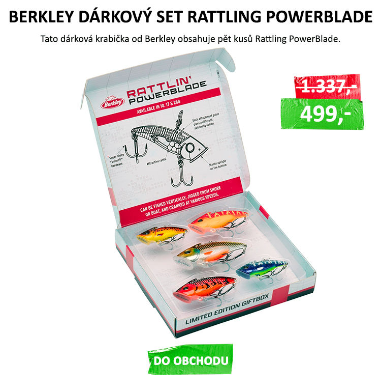 BERKLEY Dárkový set Rattling Powerblade Gift Box VÝPRODEJ - Berkley Rattling Powerblade, důkladně testovaný týmem Berkley Pro Team, je ultimátní jemná návnada, u které se prokázalo, že vyvolává záběr za všech podmínek!