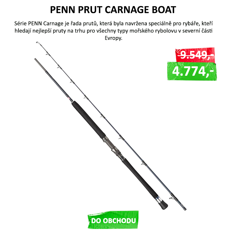 PENN Prut Carnage Boat VÝPRODEJ - Řada Boat jsou 3 jedinečné pruty, které pokryjí všechny typy lovu z lodi, na které lze pomyslet. Verzi 2lb lze dokonale použít pro lehčí styly lovu z lodi např. v mělkých až ...