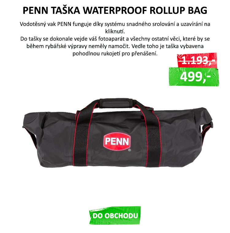 PENN Taška Waterproof Rollup Bag VÝPRODEJ - Do tašky se dokonale vejde váš fotoaparát a všechny ostatní věci, které by se během rybářské výpravy neměly namočit. Vedle toho je taška vybavena pohodlnou rukojetí pro přenášení ...