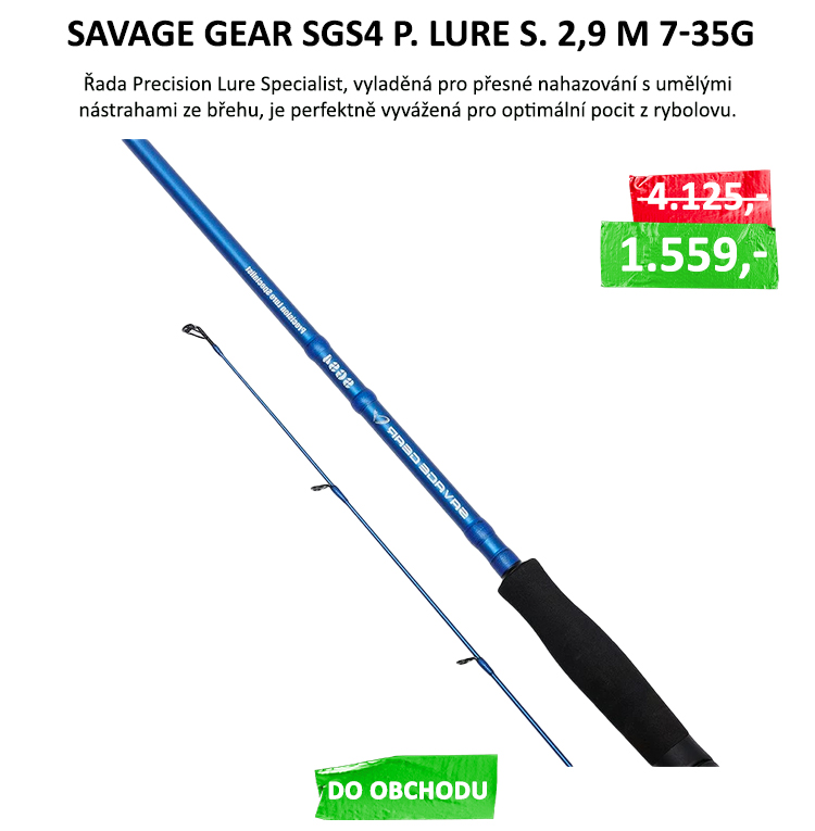 Savage Gear Prut SGS4 Precision Lure Specialist 2,9 m 7-35 g VÝPRODEJ - Pruty mají rychlou citlivou akci, která umožňuje cítit sebemenší kontakt, pevně zaseknout háček i na dlouhou vzdálenost a bezpečně zdolat rybu bez uvolnění háčku nebo ...