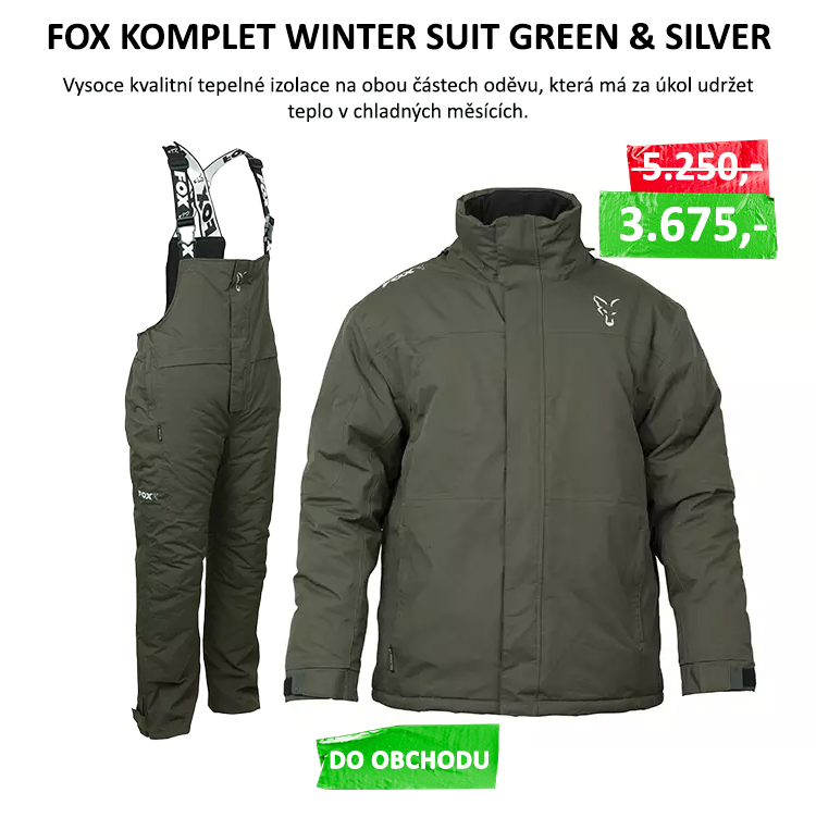 FOX Komplet Winter Suit GREEN & SILVER VÝPRODEJ - Bunda i kalhoty mají PU povrchovou úpravu s voděodolností 5000mm Bunda i kalhoty mají prodyšnost 3000gsm/24hod. Dvoucestný hlavní zip (s lemy) na ...