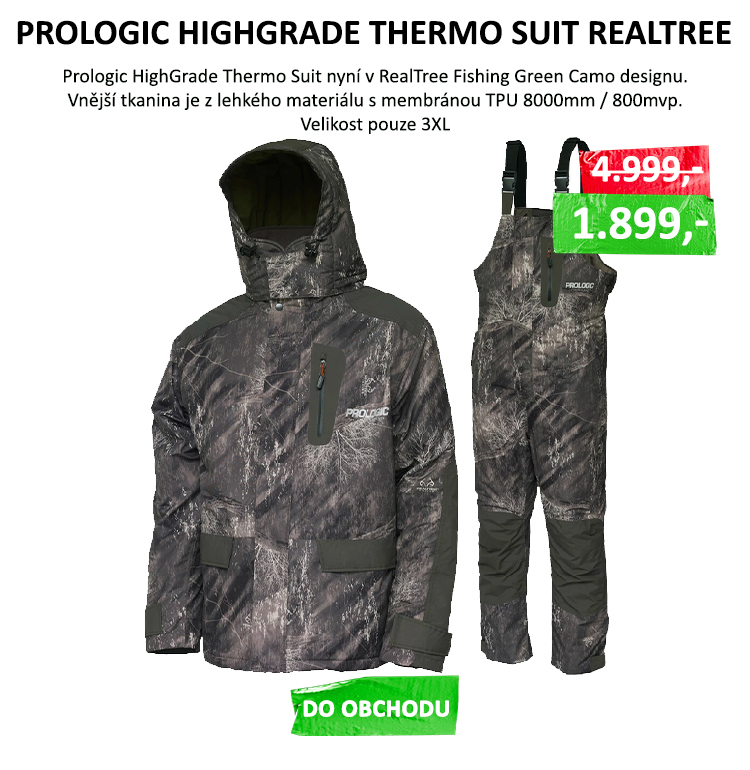 rybářský oblek Prologic Oblek HighGrade Thermo Suit RealTree - Vysoce kvalitní materiál s TPU membránou a s vodním sloupcem 8000mm Stylový maskáčový design Realtree Prodyšnost 800mvp Odolný kontrastní materiál (100% nylon) Měkká a ...