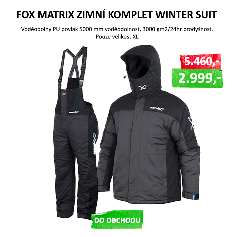 FOX MATRIX Zimní Komplet Winter Suit VÝPRODEJ - Vnější tkanina – 100% Nylon Tepelná isolace – 100% Polyester Podšívka – 100% Polyester Bunda Odepínatelná kapuce s mikro flísovou podšívkou s vysokou ...