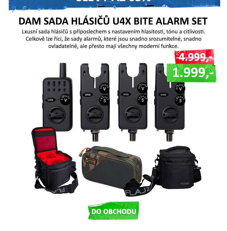 DAM Sada Hlásičů U4X Bite Alarm Set VÝPRODEJ - Pro nastavení hlasitosti a citlivosti slouží dvě velká snadno přístupná ciferníková kolečka. Na levé straně hlásiče se nacházejí dvě tlačítka, jedno pro nastavení ...