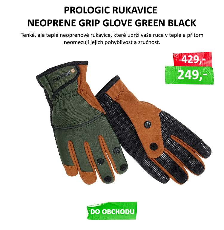 Prologic Rukavice Neoprene Grip Glove Green Black VÝPRODEJ - Mají pogumovaný materiál na dlani a palci pro lepší úchop a prsty disponují protiskluznými tečkami. Mezi prsty mají semišový materiál pro maximální odolnost. Konce palce, ...