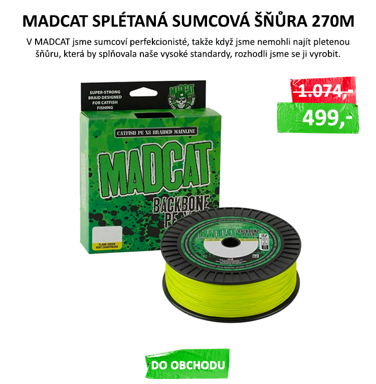 Madcat Splétaná Sumcová Šňůra Backbone PE X8 270m VÝPRODEJ - Tato zcela nová pletená šňůra na sumce byla vytvořena po rozsáhlém testování stávajících šňůr na trhu a byla navržena tak, aby byla až o 30 % pevnější než jakákoliv ...