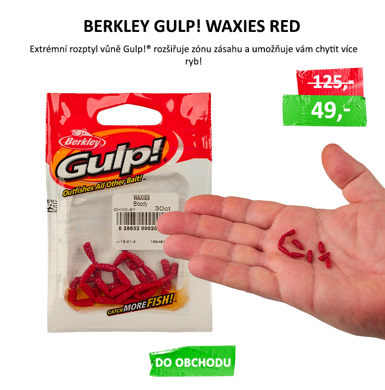 Berkley Gulp! Waxies red VÝPRODEJ - Ponořením zpět do atraktantu si nástraha znovu natáhne látku do sebe. Nástrahy vydrží i několikanásobné ataky ryb. Mimořádně realistický tvar a pohyb dokonale imituje živou ...