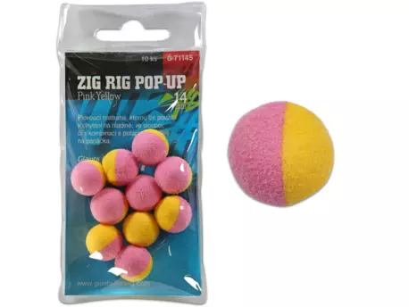 GIANTS FISHING Pěnové plovoucí boilie Zig Rig Pop-Up pink-yellow 14mm,10ks