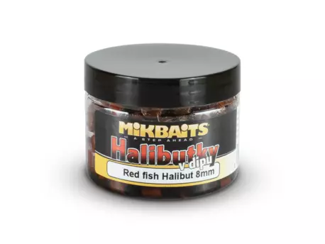 MIKBAITS Halibutky v dipu 150ml - Red fish Halibut 8mm