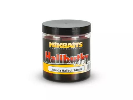 MIKBAITS Halibutky v dipu 250ml - Jahoda Halibut 14mm