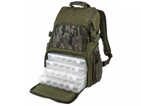 SPRO batoh s 4 krabičkami Double Camouflage Backpack