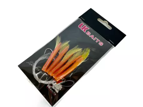 LK Baits Návazec na moře s peřím 1/0 0,60/0,45mm  Červeno -žlutý