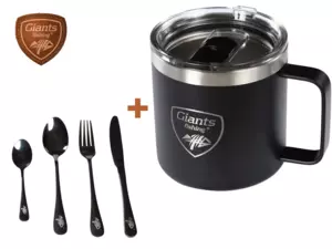 Giants fishing Akční set Nerezový thermo hrnek 400ml + Sada nerezových příborů