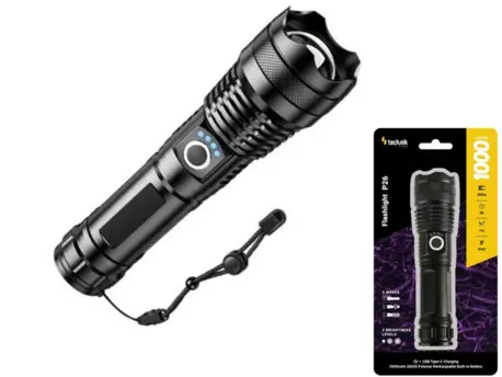 Technik Flashlight P26 nabíjecí svítilna 1000lm LED kovová ZOOM