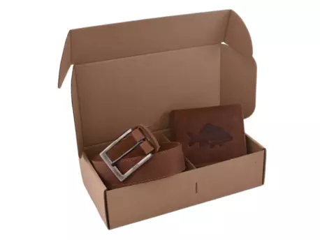 Mercucio Rybářský dárkový set kapr lysec - pánská peněženka 2911908 a pánský opasek světlý šitý 747 120cm