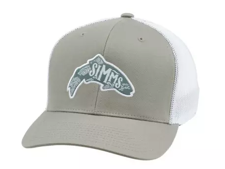 SIMMS Kšiltovka flexfit trucker woodblock trout coffee