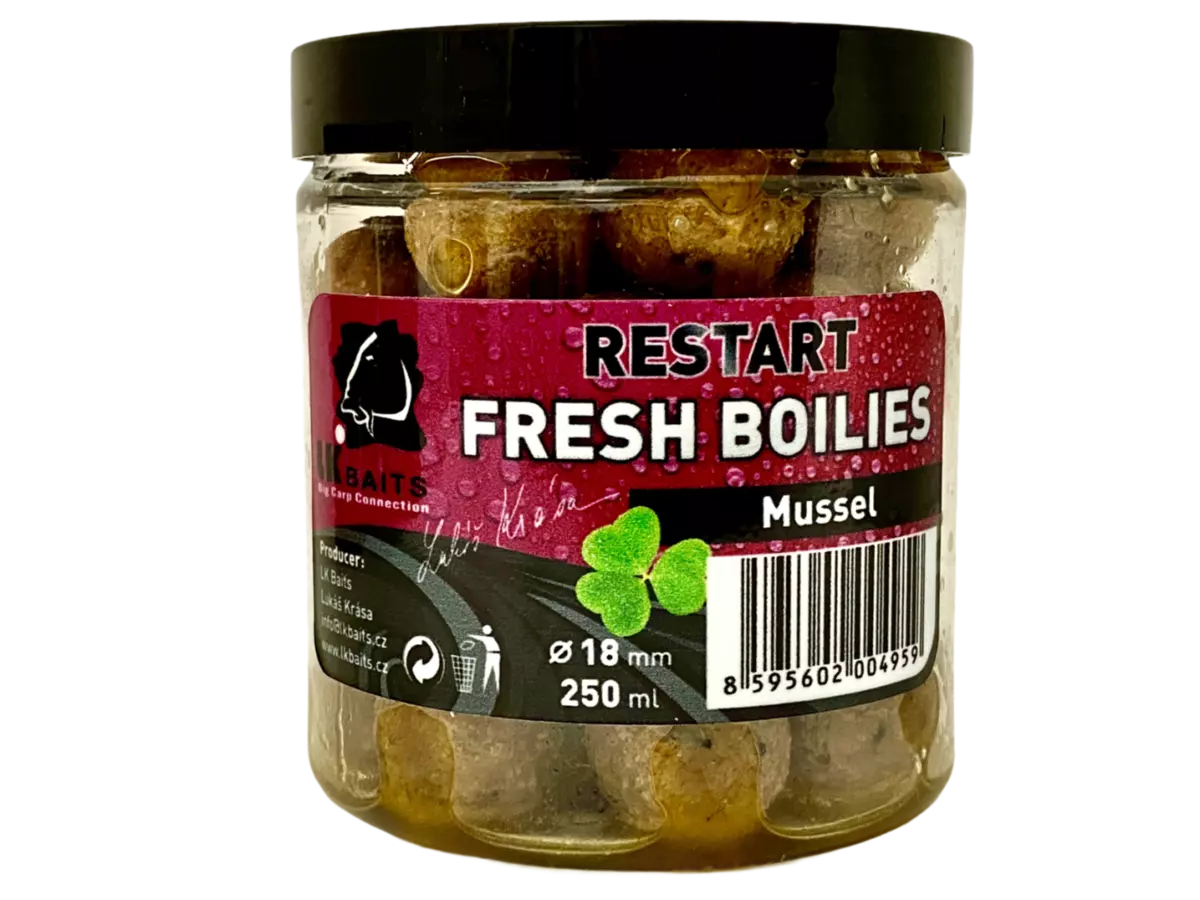 LK Baits Fresh Boilie Restart Mussel 14mm 150ml